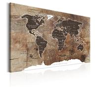 decomonkey Canvas World Map Pin Board Brown English Lettering 120x80 cm | Fibreboard, with 50 pins, 47.2 x 31.5 in, Push pin travel map, Wall art, Traveler's bedroom office living room