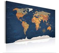 decomonkey Canvas World Map Pin Board Dark Blue English Lettering 120x80 cm | Fibreboard, with 50 pins, 47.2 x 31.5 in, Push pin travel map, Wall art, Traveler's bedroom office, Gift