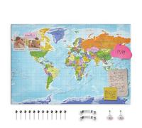 decomonkey Canvas World Map Pin Board Geographical English 90x60 cm