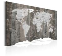 decomonkey Canvas World Map Pin Board Grey English Lettering 120x80 cm | Fibreboard, with 50 pins, 47.2 x 31.5 in, Push pin travel map, Wall art, Traveler's bedroom office living room