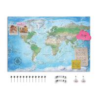 decomonkey Canvas World Map Pin Board Planisphere English 120x80 cm | Fibreboard, with 50 pins, 47.2 x 31.5 in, Push pin travel blue map, Wall art, Traveler's bedroom office living room