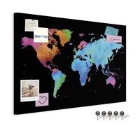 decomonkey Canvas World Map Pin Board with 50 pins - 35.4" x 23.6" / 90x60 cm Black Fibreboard Push pin Travel map Wall Art - Traveler's Bedroom Office Living Room