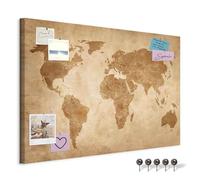 decomonkey Canvas World Map Pin Board with 50 pins - 35.4" x 23.6" / 90x60 cm Brown Fibreboard Push pin Travel map Wall Art - Traveler's Bedroom Office Living Room