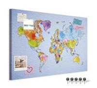 decomonkey Canvas World Map Pin Board with 50 pins - 35.4" x 23.6" / 90x60 cm Colour Fibreboard Push pin Travel map Wall Art - Traveler's Bedroom Office Living Room