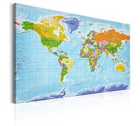 decomonkey Canvas World Map Pin Board with 50 pins - 35.4" x 23.6" / 90x60 cm Fibreboard Geographical Push pin Travel Blue map Wall Art - English Lettering - Traveler's Bedroom Office Living Room