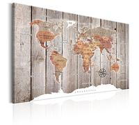 decomonkey Canvas World Map Pin Board with 50 pins - 35.4" x 23.6" / 90x60 cm Fibreboard on a Light Brown Background Push pin Travel map Wall Art - English Lettering - Traveler's Bedroom Office Gift