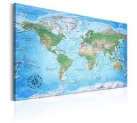 decomonkey Canvas World Map Pin Board with 50 pins - 35.4" x 23.6" / 90x60 cm Fibreboard Planisphere Push pin Travel Blue map Wall Art - English Lettering - Traveler's Bedroom Office Living Room