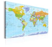 decomonkey Canvas World Map Pin Board with 50 pins - 35.4" x 23.6" / 90x60 cm Fibreboard Planisphere Push pin Travel Blue map Wall Art - English Lettering - Traveler's Bedroom Office Living Room