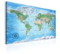 decomonkey Canvas World Map Pin Board with 50 pins - 35.4" x 23.6" / 90x60 cm Fibreboard Push pin Travel Blue map Wall Art - German Lettering - Traveler's Home Bedroom Office Living Room Gift