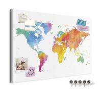 decomonkey Canvas World Map Pin Board with 50 pins - 35.4" x 23.6" / 90x60 cm White Fibreboard Push pin Travel map Wall Art - Traveler's Bedroom Office Living Room