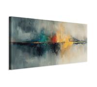 decomonkey Large Canvas Print Abstract Modern Orange Blue Grey 120x60 cm | 1 Piece, Fleece wall art, Art print, Living room decoration, Living room, Wall, 47.2 x 23.6 in