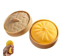 Decompression Big Bun Toy, Stress Relief Squeeze Rebound Sensory With Food Steamer Toy, Imitation Of True And False Tool Small Silicone Stress Relieving (Yellow)