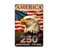 DecoMyth 250 Year American Anniversary Birthday Metal Sign Bald Eagle Flag Poster Patriotic Decor America 250 Merchandise Gift for Home Office Yard Club Retro Bedroom Wall Plaque 12 * 8inch