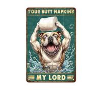 DecoMyth Bulldog Bath Toilet Paper Butt Napkins Vintage Metal Tin Sign Rustic Wall Art Plaque Bathroom Restroom Shower Humor Animal Lover Gag Gift Farmhouse 12 * 8inch
