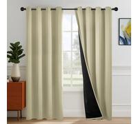 Deconovo 100% Blackout Curtains for Bedroom, Soft Thermal Insulated Eyelet Curtains, Energy Saving Drapes for Living Room, 55x69 Inch, Light Beige, 2 Panels