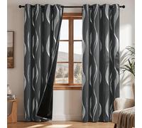 Deconovo 100% Blackout Curtains OEKO-TEX Certified Thermal Insulated Silver Wave Line Foil Printed Eyelet Curtains for Bedroom Living Room Dark Grey W66 x L54 2 Panels
