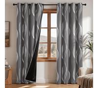Deconovo 100% Blackout Curtains Thermal Insulated Silver Wave Line Foil Printed Eyelet Curtains for Living Room Light Grey W52 x L84 2 Panels