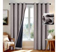Deconovo 100% Blackout Curtians Thermal Insulation Faux Linen Look Eyelet Curtains with TPU Backing for Living Room, 66 x 54 Inch(W x L), Brown Khaki, Two Panels