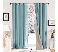 Deconovo 100% Blackout Faux Linen Thermal Insulated Eyelet Curtains Noise Reduction Curtains for Living Room Stone Blue W46 x L90 Inch One Pair