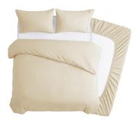 Deconovo 4 Piece Super King Bedding Set, Brushed Microfibre Super King Size Duvet Cover Set with 35cm Deep Fitted Sheet and 2 Pillowcases, Soft Quilt Cover for Superking Bed - Beige