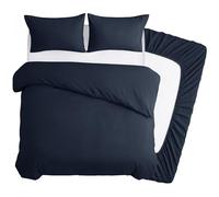 Deconovo 4 Piece Super King Bedding Set, Brushed Microfibre Super King Size Duvet Cover Set with 35cm Deep Fitted Sheet and 2 Pillowcases, Soft Quilt Cover for Superking Bed - Navy Blue