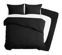 Deconovo 4 Piece Super King Bedding Set, Brushed Microfibre Super King Size Duvet Cover Set with 35cm Deep Fitted Sheet and 2 Pillowcases, Soft Quilt Cover for Superking Bed - Black