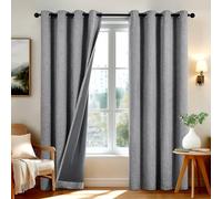 Deconovo 90 Drop Long Curtians 100% Blackout Curtians Faux Linen Look Ring Top Thermal Insulated Drapes with TPU Coating for Living Room, Light Grey, W66 x L90 Inch Two Panels
