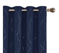 Deconovo Bedroom Curtains Dotted Line Foil Printed Thermal Insulated Window Treatment Eyelet Blackout Curtains for Livingroom Navy Blue W42 x L72 2 Panels