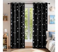 Deconovo Black Curtains Stars Foil Printed Thermal Insulated Curtains Eyelet Blackout Curtains for Bedroom 46 x 54 Inch Black 1 Pair
