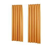 Deconovo Blackout Bedroom Curtains with Ruffle Tape, 260 x 140 cm (Height x Width), Orange, Set of 2