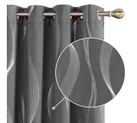 Deconovo Blackout Curtains 66x 90 Inches Super Soft Wave Line Foil Printed Thermal Insulated Blackout Curtains Window Treatment Eyelet Curtains for Living Room Dark Grey 2 Panels