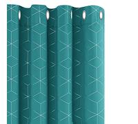 Deconovo Blackout Curtains 90 Inch Drop, Eyelet Curtains, Diamond Foil Printed Noise Reduction Curtains for Living Room, 52 x 90 Inch(Width x Length), Turquoise, One Pair