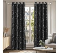 Deconovo Blackout Curtains Dotted Line Foil Printed Thermal Insulated Window Treatment Eyelet Curtains for Livingroom 66 x 90 Inch Black Two Panels