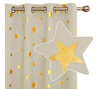 Deconovo Blackout Curtains, Eyelet Curtains, Gold Star Foil Printed Curtains for Bedroom, 55x95 Inch(Width x Length), Beige, 2 Panels