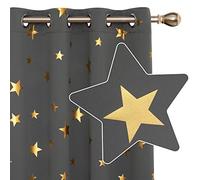Deconovo Blackout Curtains, Eyelet Curtains, Gold Star Foil Printed Thermal Insulated Curtains for Living Room, 55" Width x 98" Length, Light Grey, 2 Panels