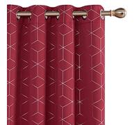 Deconovo Blackout Curtains, Eyelet Curtains, Super Soft Thermal Insulated Curtains, Foil Diamond Printed for Bedroom, 66 x 72 Inch(Width x Length), Red, One Pair
