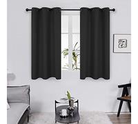 Deconovo Blackout Curtains Eyelet, Energy Saving Thermal Curtains for Bedroom, Super Soft Window Treatment, 42 x 45 Inch, Black, 2 Panels