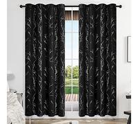 Deconovo Blackout Curtains Eyelet, Silver Tree Branches Printed Curtains for Living Room, Black, 46 x 90 Inch (Width x Length), 2 Panels