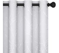 Deconovo Blackout Curtains Eyelet, Silver Tree Branches Printed Curtains for Nursery, White, 52 x 63 Inch (Width x Length), 2 Panels