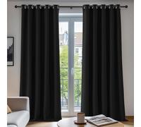 Deconovo Blackout Curtains Eyelet Super Soft Thermal Insulated Window Treatment Ring Top Blackout Curtains for Livingroom 66 x 90 Drop Inch Black 2 Panels