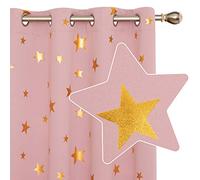 Deconovo Blackout Curtains for Bedroom, Gold Star Foil Printed Curtains, Eyelet Thermal Insulated Curtains for Nursery, 46 x 72 Inch(Width x Length), Coral Pink, 2 Panels