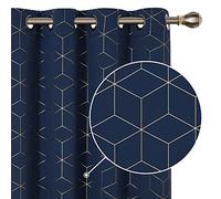Deconovo Blackout Curtains, Gold Diamond Printed Eyelet Curtains, Home Decorative Room Darkening Curtains for Bedroom, 46 x 54 Inch(Width x Length), Navy Blue, One Pair