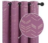 Deconovo Blackout Curtains Gold Zigzag Lines Foil Printed Thermal Insulated Eyelet Curtains for Bedroom 66 x 54 Inch Purple 2 Panels