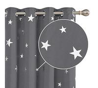 Deconovo Blackout Curtains, Silver Star Printed Thermal Insulated Eyelet Curtains for Bedroom, 55" W x 72" H, Light Grey, Set of 2