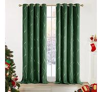 Deconovo Blackout Curtains Silver Wave Foil Printed Curtains Thermal Insulated Eyelet Curtains for Bedroom Dark Forest W55 x L114 One Pair