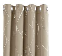 Deconovo Blackout Curtains Wave Line Foil Printed Thermal Insulated Eyelet Curtains for Living Room Taupe W52 x L90 One Pair