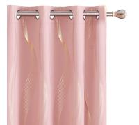 Deconovo Blackout Eyelet Curtains Thermal Insulated Gold Wave Line Foil Printed Curtains for Bedroom 46x72 Inch Coral Pink 2 Panels