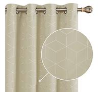 Deconovo Blackout Eyelet Curtains, Thermal Insulated, Silver Diamond Printed for Bedroom, 46 x 54 Inch, Beige, One Pair