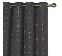 Deconovo Blackout Functional Eyelet Curtains, Gold Diamond Printed Thermal Insulated Curtains, W66 X L54 Inch, Dark Grey, One Pair