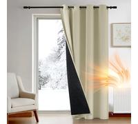 Deconovo Blackout Thermal Curtain for Bedroom, Double Layers Door With Thick Microfiber Quilted Lining, Cold Resistant Eyelet for Winter, 52 x 84 Inch, Beige, 1 Panel
